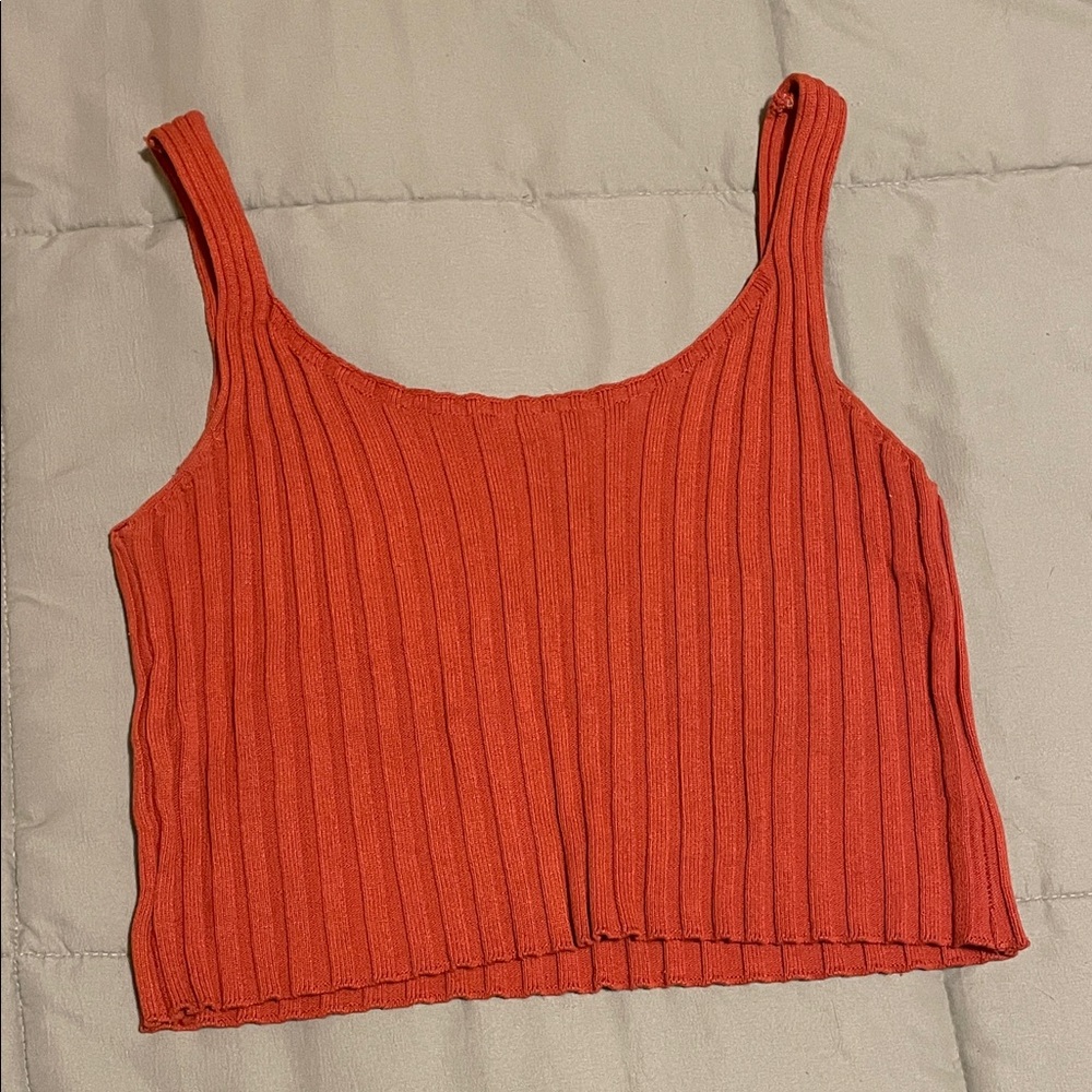 Orange Ribbed Cropped Tank Top